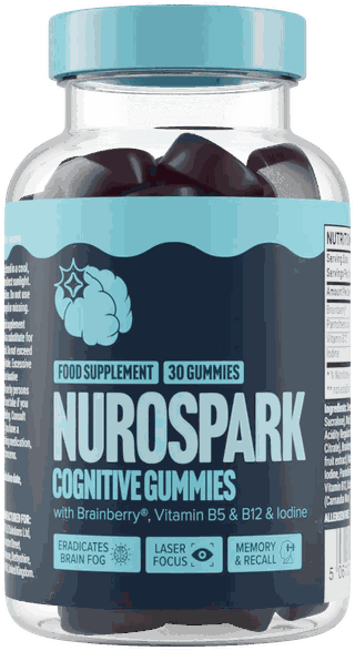 Nurospark Cognitive Brain Gummies -purkki, jossa on 30 karkkia, Brainberry®, B5- ja B12-vitamiini sekä jodi