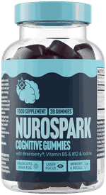 Nurospark Cognitive Brain Gummies -purkki, jossa on 30 karkkia, Brainberry®, B5- ja B12-vitamiini sekä jodi